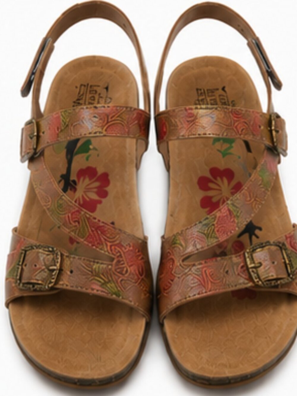 Artisan Prairiecore French Country Floral Leather Sandals L'Artiste Garden Comfy